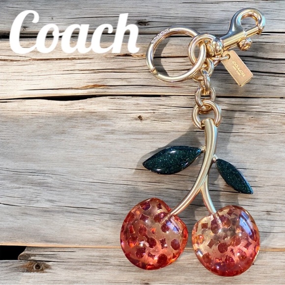 Coach Signature Double Cherry Bag Charm Key Ring NWOT - Picture 1 of 11